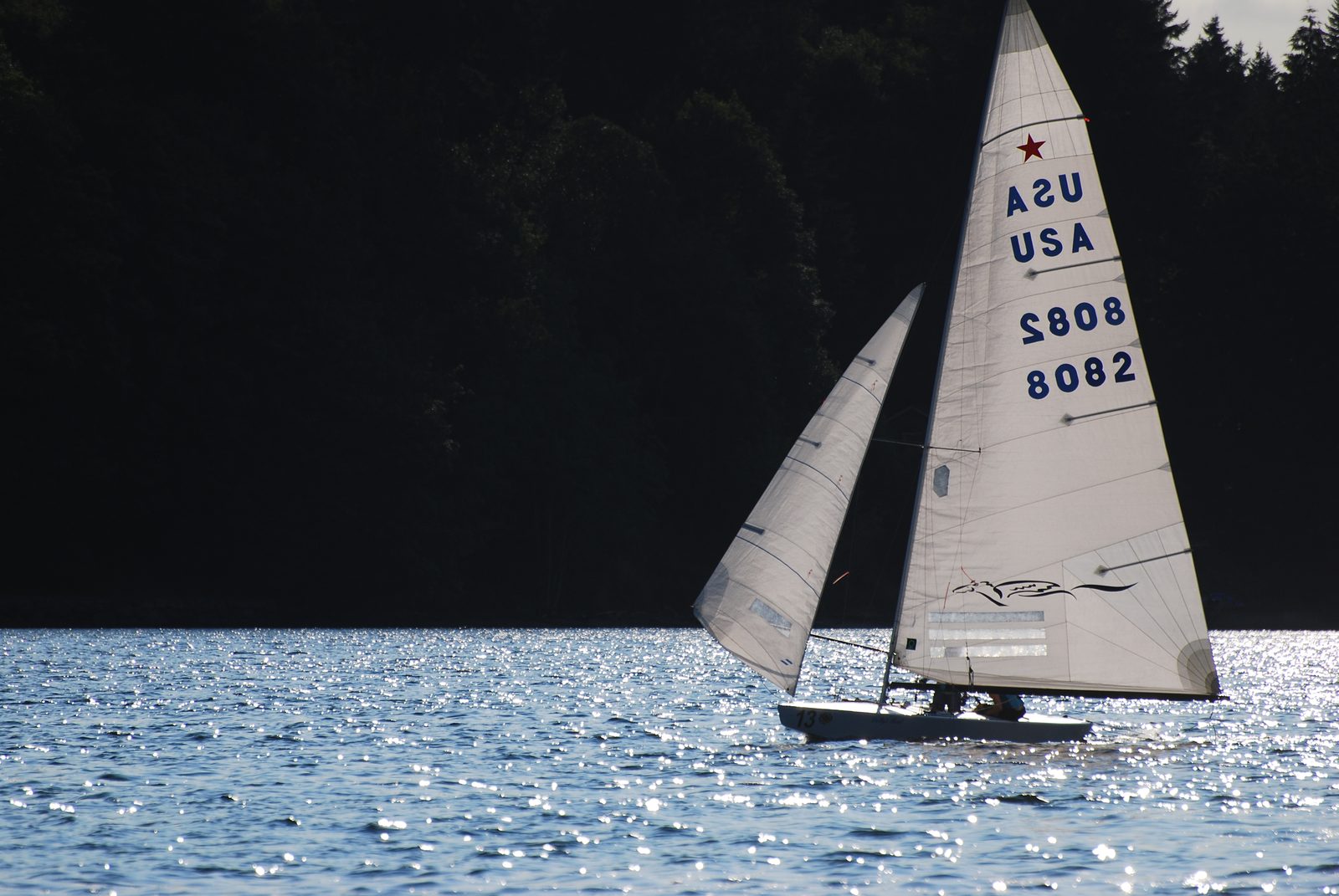 Cruising downwind "wing-on-wing", with the jib supported by a pole that makes it fly a bit like...